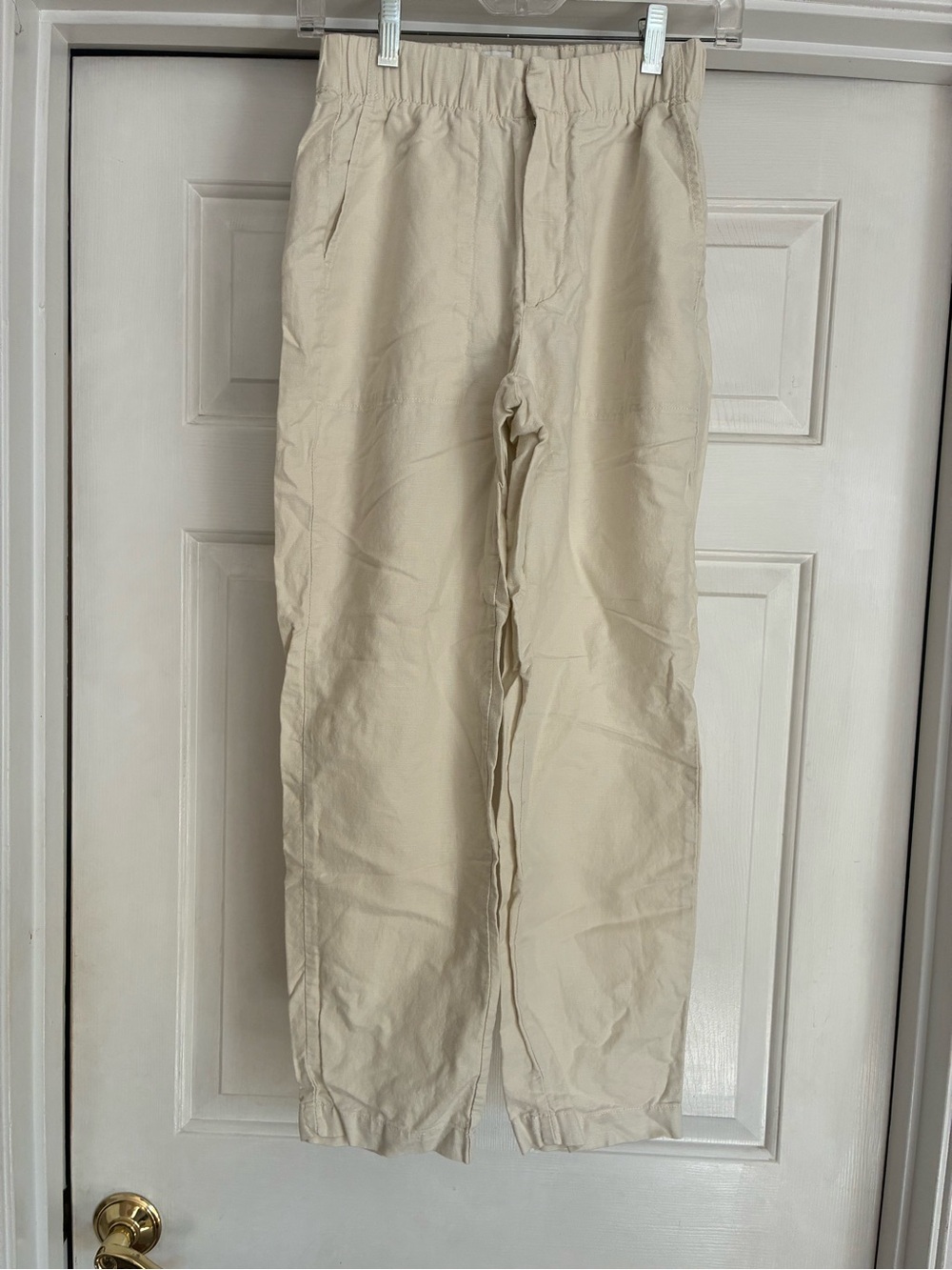 GAP Women's Cream Elastic-Waist Linen/Cotton Blend Trousers
